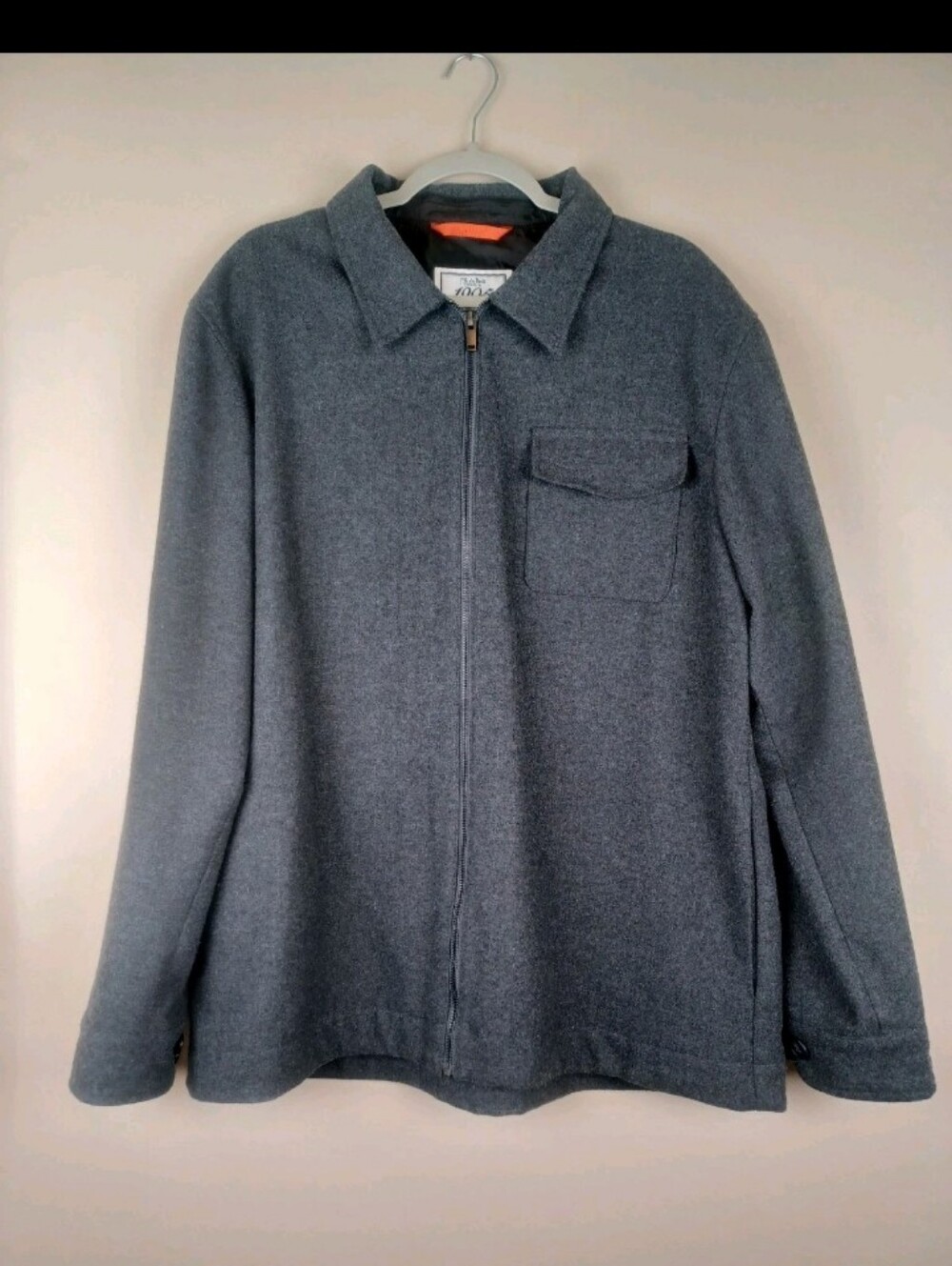 Jos A. Bank 1905 Wool Blend Full Zip Collared Jacket Gray Lined Mens Size XL